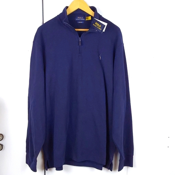 Polo Ralph Lauren Navy Blue Q-Zip Estate Rib Luxe Neutral Sweater Preppy Sz.XL